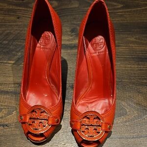 Tory Burch Red Peep-Toe Women's Shoes